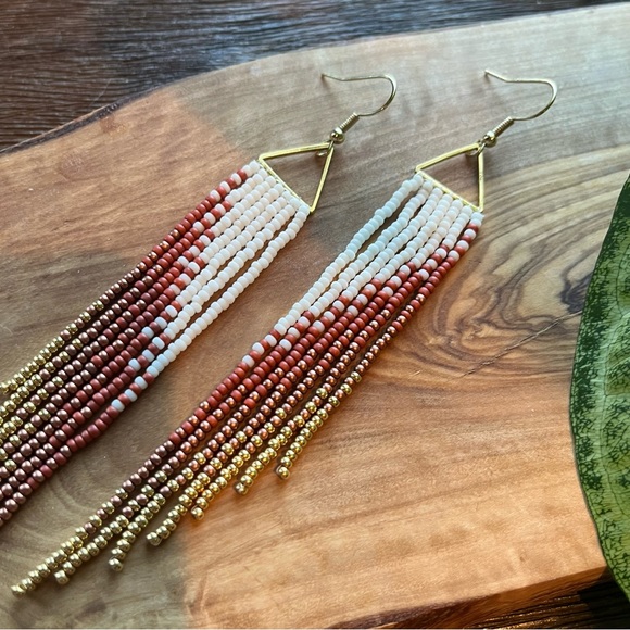 Handmade Beaded Fringe Earrings - Picture 3 of 6